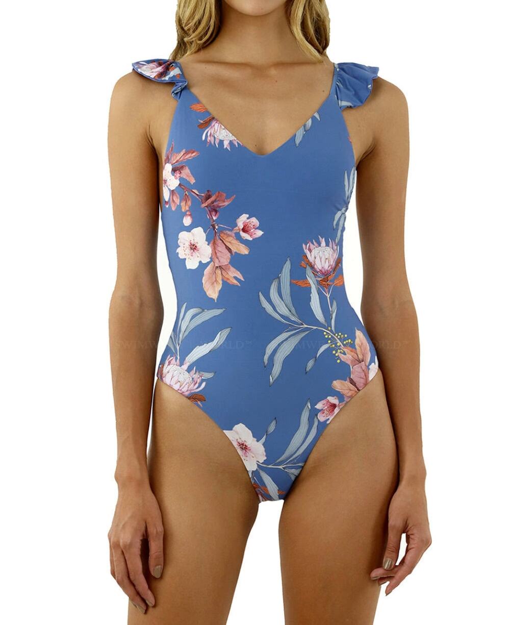 Anthropologie malai blue floral hawaiian low back one piece swimsuit - Picture 1 of 8